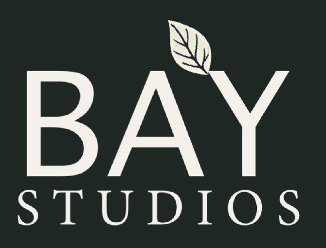 Bay Studios — BAY with attached leaf, above STUDIOS